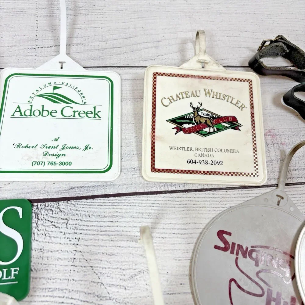 Vintage Golf Bag Tags Various Courses Lot 17 Plastic Whistler Nicklaus Adobe